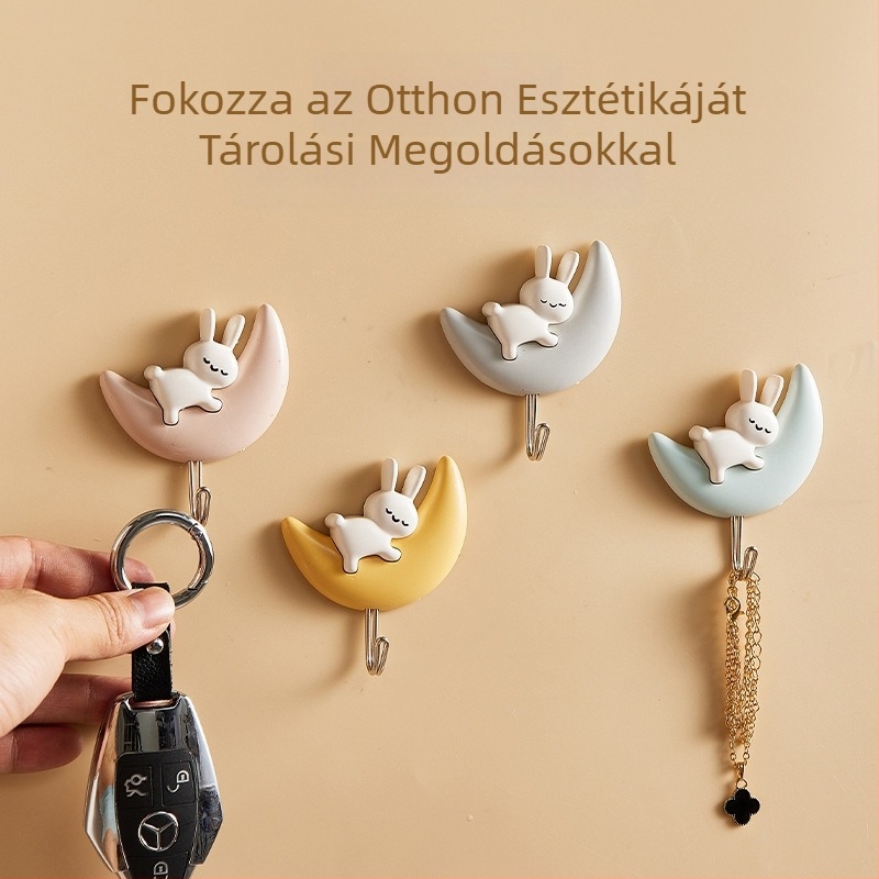 Kreatív rajzfilmszerű hold tapadó horog, fúrás nélküli, falra/ajtóra, 2 db, aranyozott PP, 1–3 kg