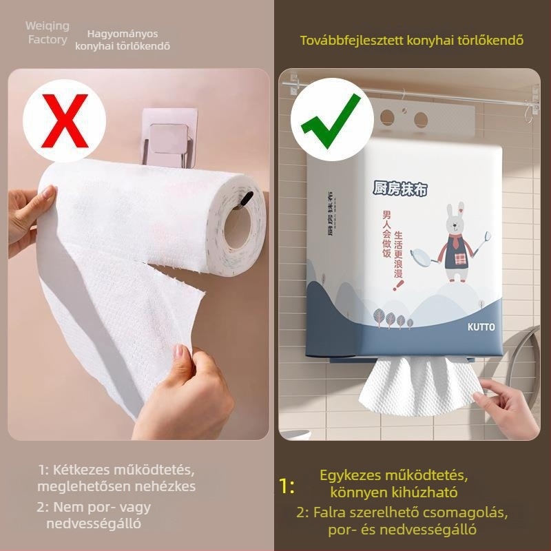Egyszer használatos konyhai papírtörlők nedves és száraz tisztításhoz, vastagított nem szövött anyagú törlőkendők zsír eltávolítására, háztartási használatra