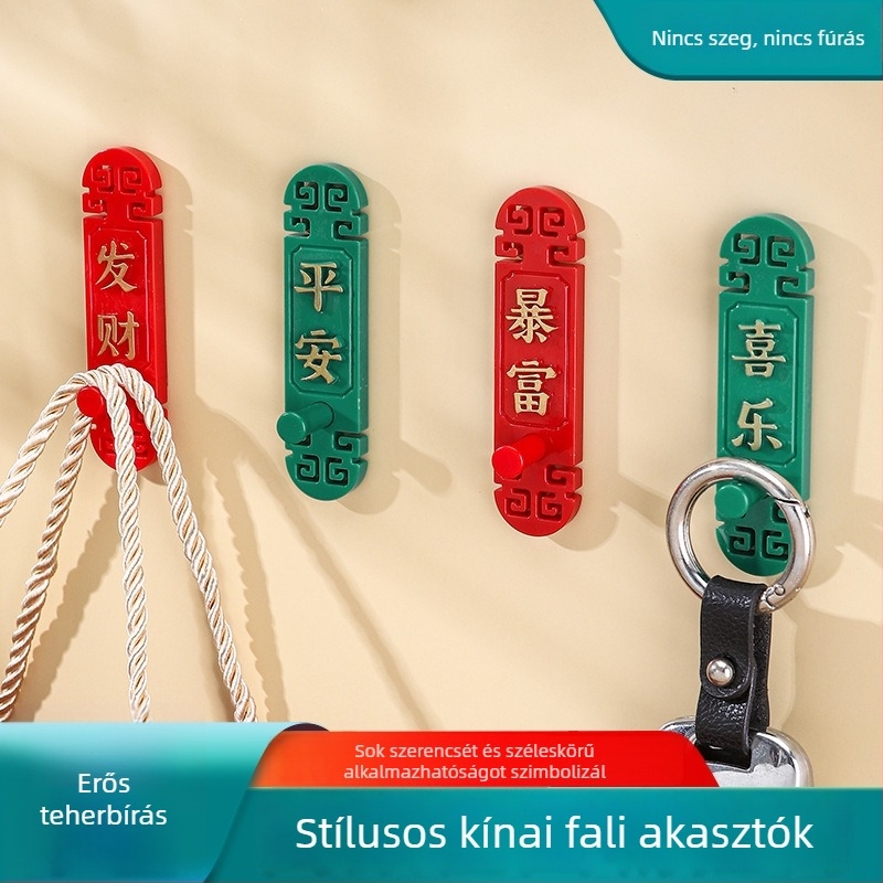 2-darab öntapadó akasztó kínai stílusú bejárathoz, kulcs- és ruhatartó – vintage kreatív dizájn