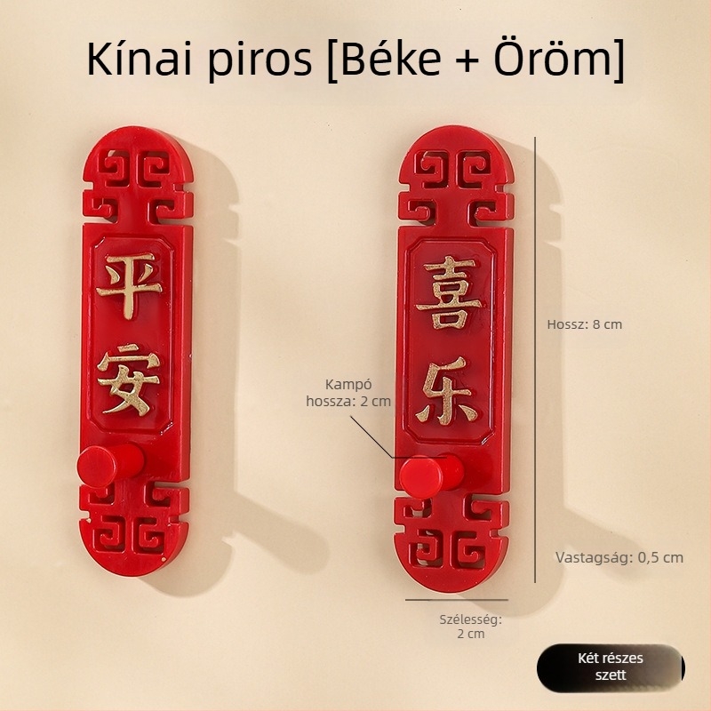 2-darab öntapadó akasztó kínai stílusú bejárathoz, kulcs- és ruhatartó – vintage kreatív dizájn