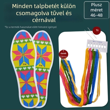 Keresztöltéses hímzéses talpbetét félkész, tűvel és cérnával együtt, megerősített, vastagabb párnázással, méret 46–48