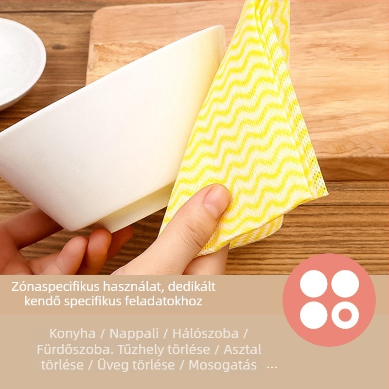 Shengbo konyhai tisztítókendő, kétoldalas nemszőtt anyagból, szálmentes, rendkívül nedvszívó, egyszer használatos edény-törlő kendő, 30×60 cm, 40 g/m², 60 db/pak