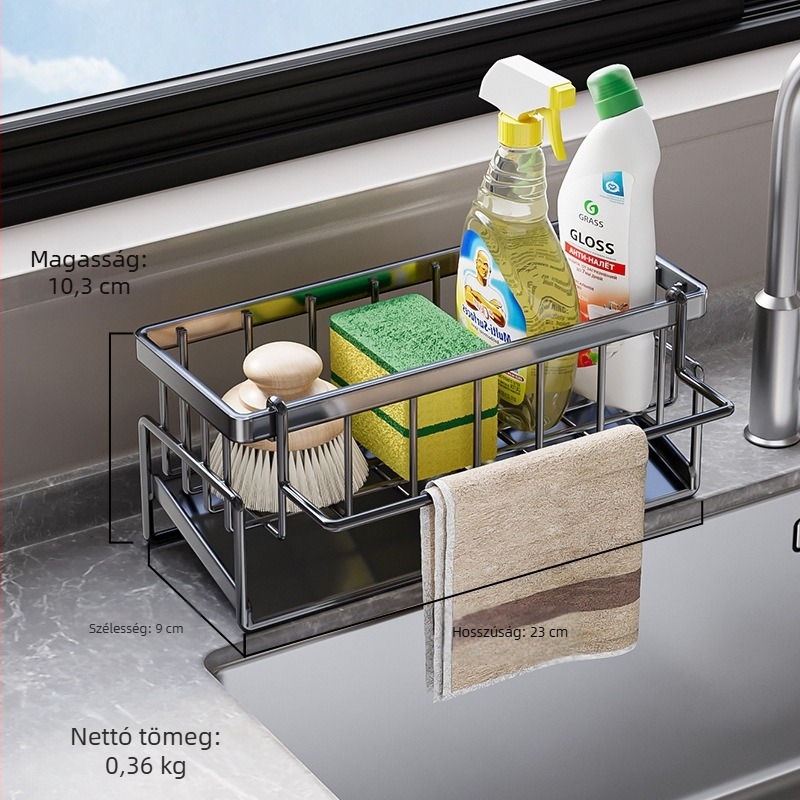 Rozsdamentes acél konyhai mosogatóállvány – többfunkciós szárító és tároló
