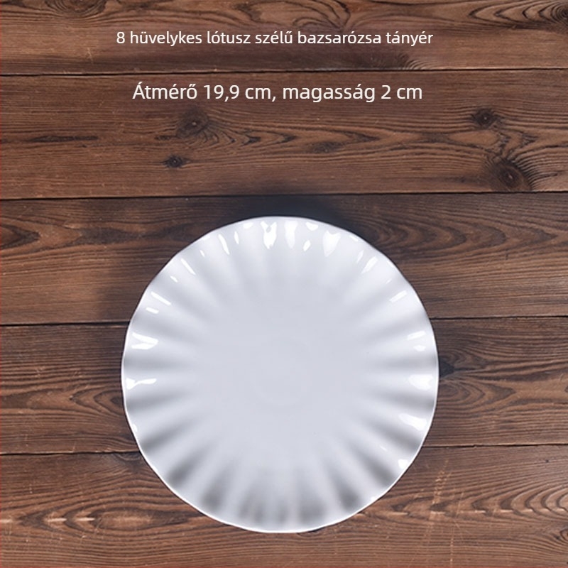 Fehér porcelánból készült, szabálytalan formájú tányérok – gyümölcs, leves, zöldség és rizs készlet