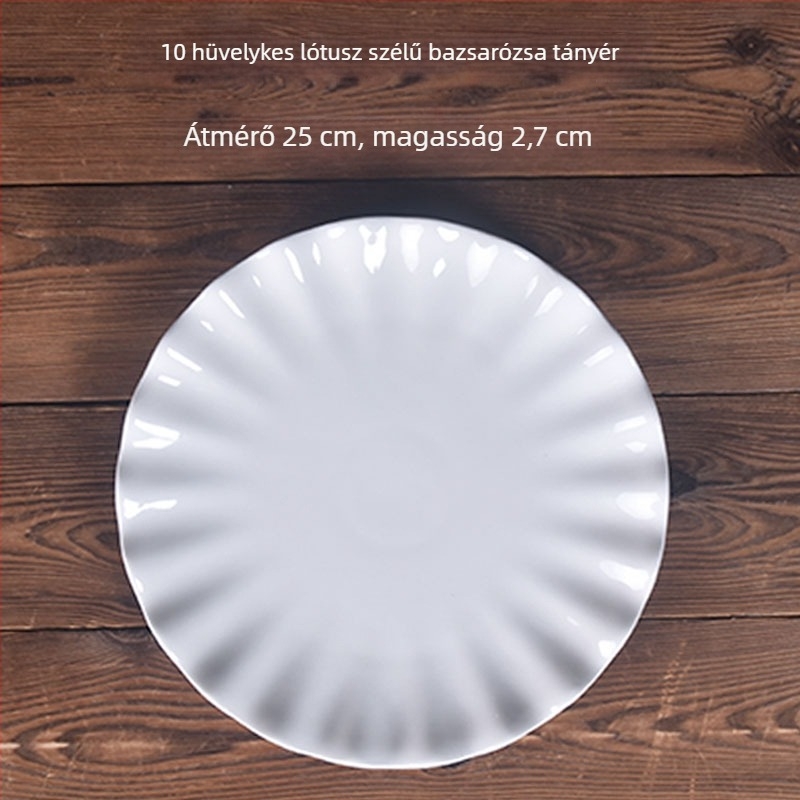 Fehér porcelánból készült, szabálytalan formájú tányérok – gyümölcs, leves, zöldség és rizs készlet