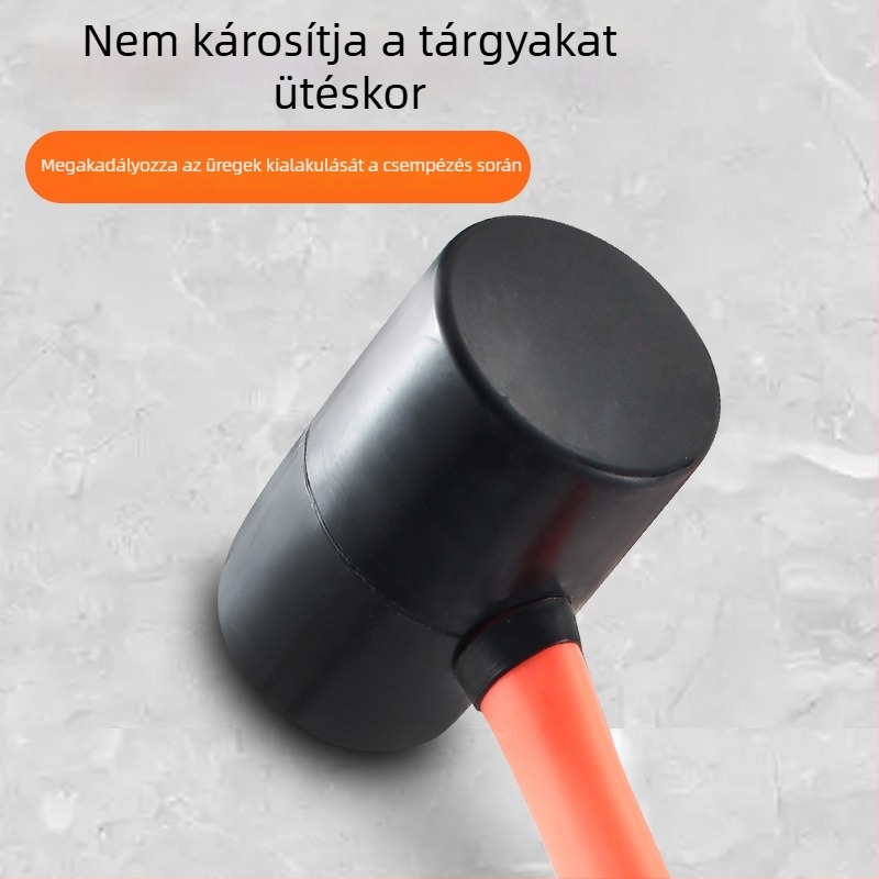 Fekete műanyag fogantyúval rendelkező gumikalapács, csempe- és faipari szereléshez