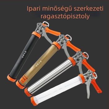 Kézi rozsdamentes acélből készült forgó szerkezeti ragasztópisztoly üvegduplas csövekkel, modell 995, kettős használatú tömítőpisztoly