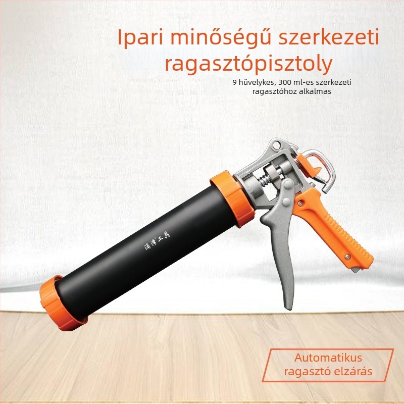 Kézi rozsdamentes acélből készült forgó szerkezeti ragasztópisztoly üvegduplas csövekkel, modell 995, kettős használatú tömítőpisztoly