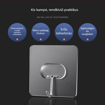 Erős ragasztós falikötő, fúrás nélkül, konyha és ajtó felületére, teherbírás 5-10 kg