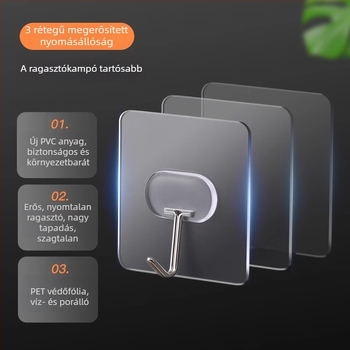 Erős ragasztós falikötő, fúrás nélkül, konyha és ajtó felületére, teherbírás 5-10 kg