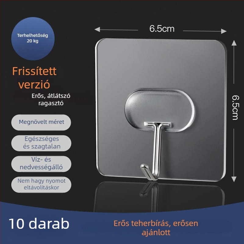 Erős ragasztós falikötő, fúrás nélkül, konyha és ajtó felületére, teherbírás 5-10 kg