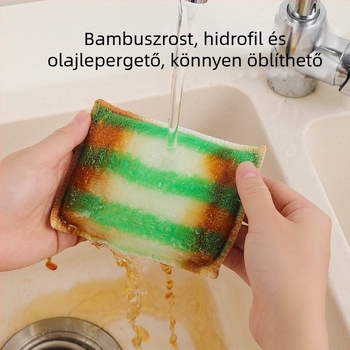 Bambuszrostból készült mosogatórongy – konyhai tisztító kendő, nem tapad, olajálló