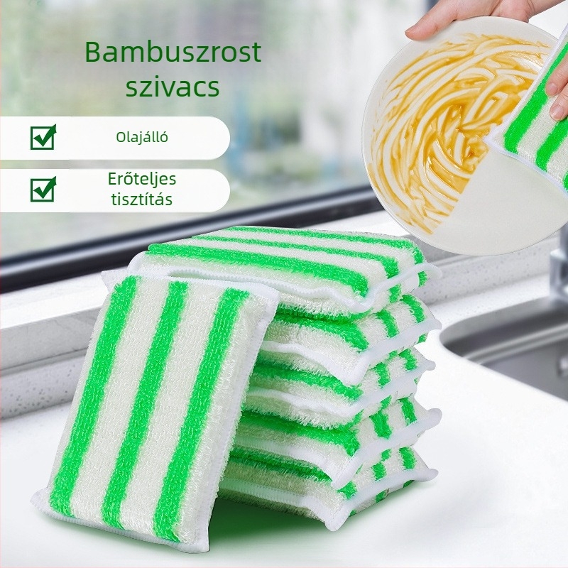 Bambuszrostból készült mosogatórongy – konyhai tisztító kendő, nem tapad, olajálló