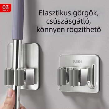 Mop tartó 201 rozsdamentes acélból, falra szerelhető kampóval, fúrás nélkül
