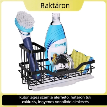 Rozsdamentes acélból készült konyhai mosogató mellé állvány törölközők és szivacsok tárolására, falra szerelhető, fúrás nélkül