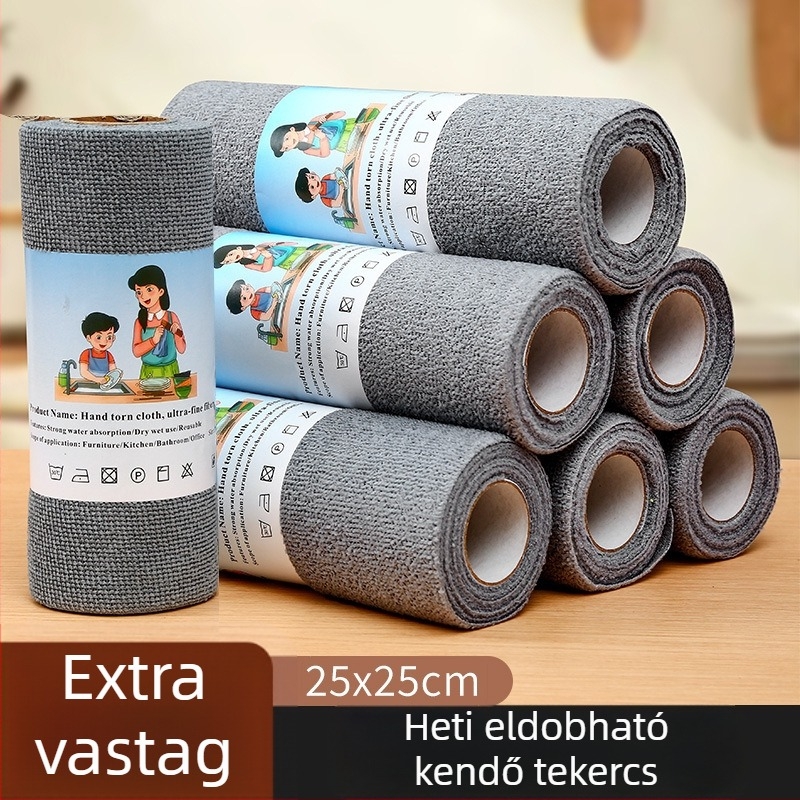 Egyszer használatos konyhai tisztító kendő, vastag nedvszívó mikroszálas törlőkendő edényekhez, kézzel téphető