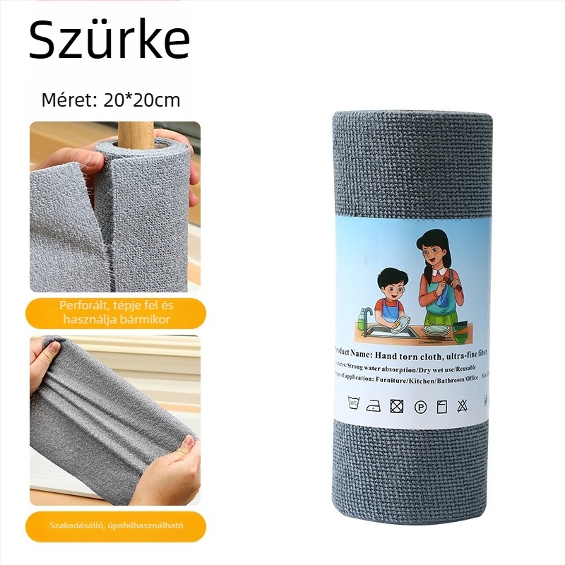 Egyszer használatos konyhai tisztító kendő, vastag nedvszívó mikroszálas törlőkendő edényekhez, kézzel téphető