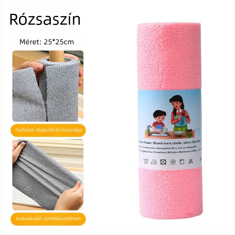 Egyszer használatos konyhai tisztító kendő, vastag nedvszívó mikroszálas törlőkendő edényekhez, kézzel téphető