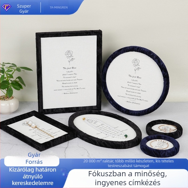 Francia stílusú rózsaszín textil-bőr-fa ékszertálca gyűrűk és nyakláncok kiállítására