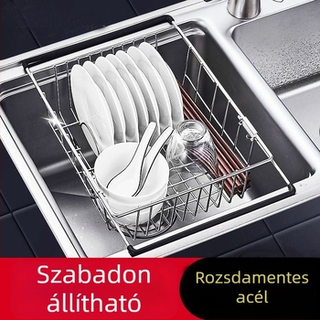 Rozsdamentes acél mosogató leeresztőkosár, kihúzható, edények és zöldségek öblítésére