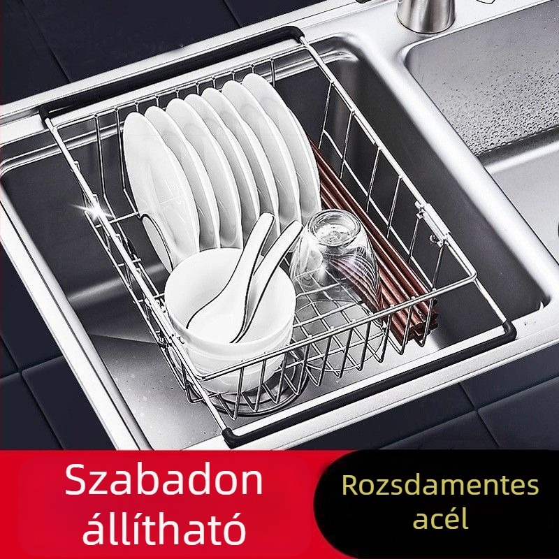 Rozsdamentes acél mosogató leeresztőkosár, kihúzható, edények és zöldségek öblítésére