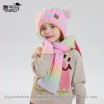 Gyerekek téli sapka, sál és kesztyű háromrészes készlet; fleece bélés, meleg, fülvédő védelem; kötött sapka