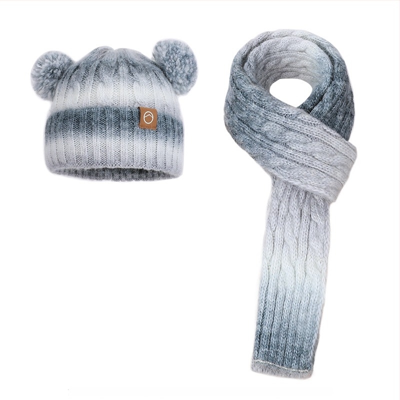 Gyerekek téli sapka, sál és kesztyű háromrészes készlet; fleece bélés, meleg, fülvédő védelem; kötött sapka