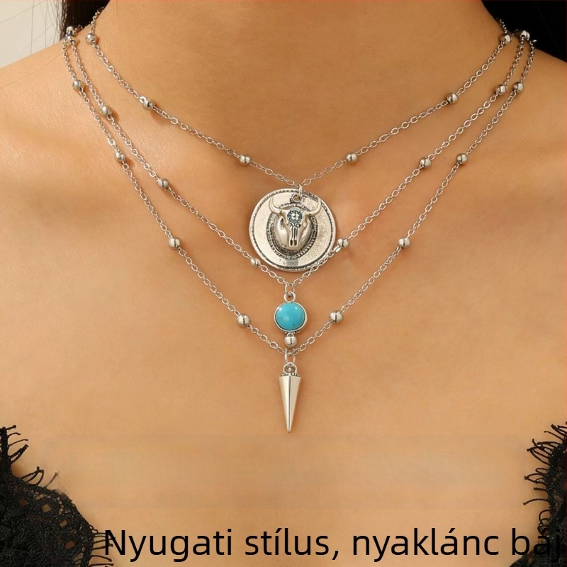 Nyugati stílusú retro türkiz nyaklánc nőknek, bohem kulcscsontlánc készlet