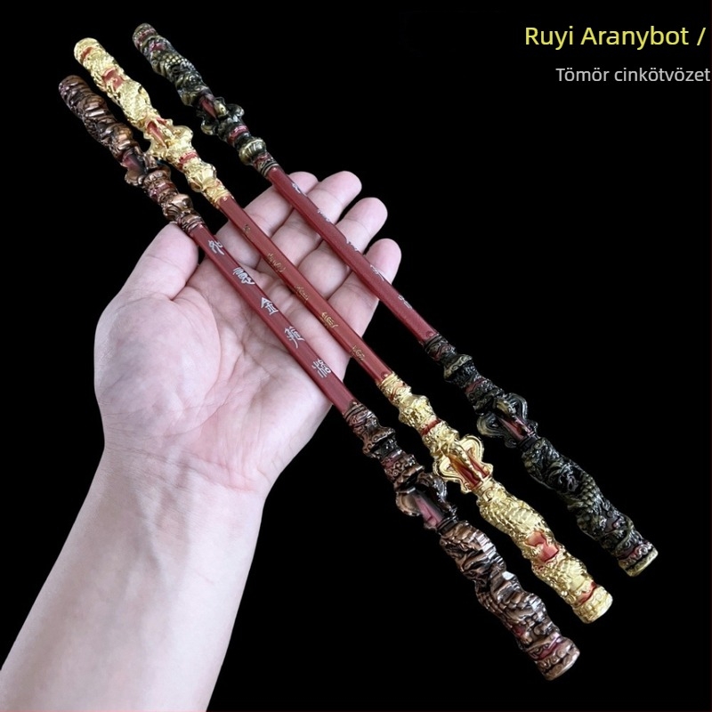 Sun Wukong: mitikus Ruyi arany bottal figurája – fém dísz, kézzel készített modell, 22–35 cm