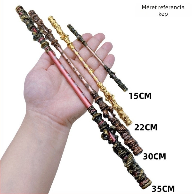 Sun Wukong: mitikus Ruyi arany bottal figurája – fém dísz, kézzel készített modell, 22–35 cm