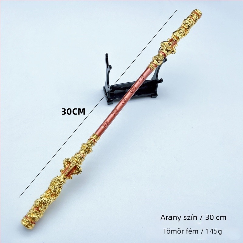 Sun Wukong: mitikus Ruyi arany bottal figurája – fém dísz, kézzel készített modell, 22–35 cm