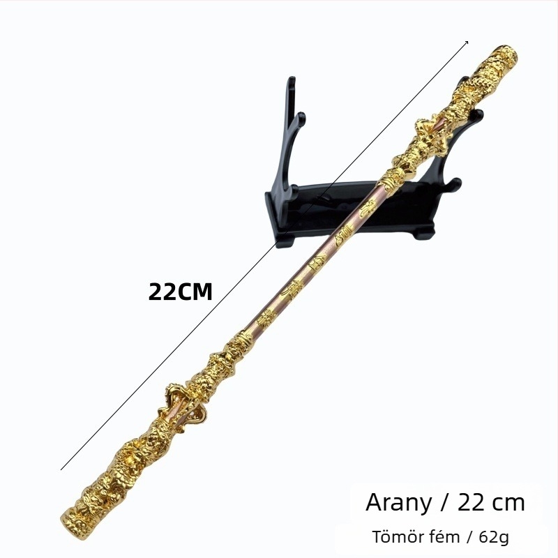 Sun Wukong: mitikus Ruyi arany bottal figurája – fém dísz, kézzel készített modell, 22–35 cm