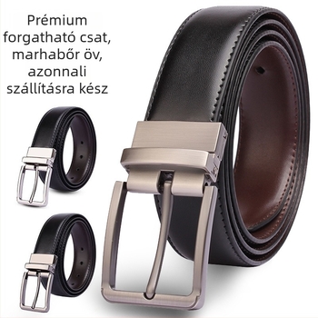 Férfi bőrszíj egyszerű dizájnnal és forgatható tűcsattal – két tónusú marhabőr, szélesség 2–4 cm, hossz 120 cm