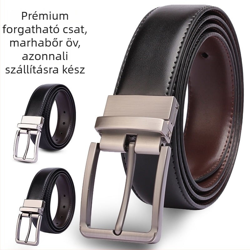 Férfi bőrszíj egyszerű dizájnnal és forgatható tűcsattal – két tónusú marhabőr, szélesség 2–4 cm, hossz 120 cm