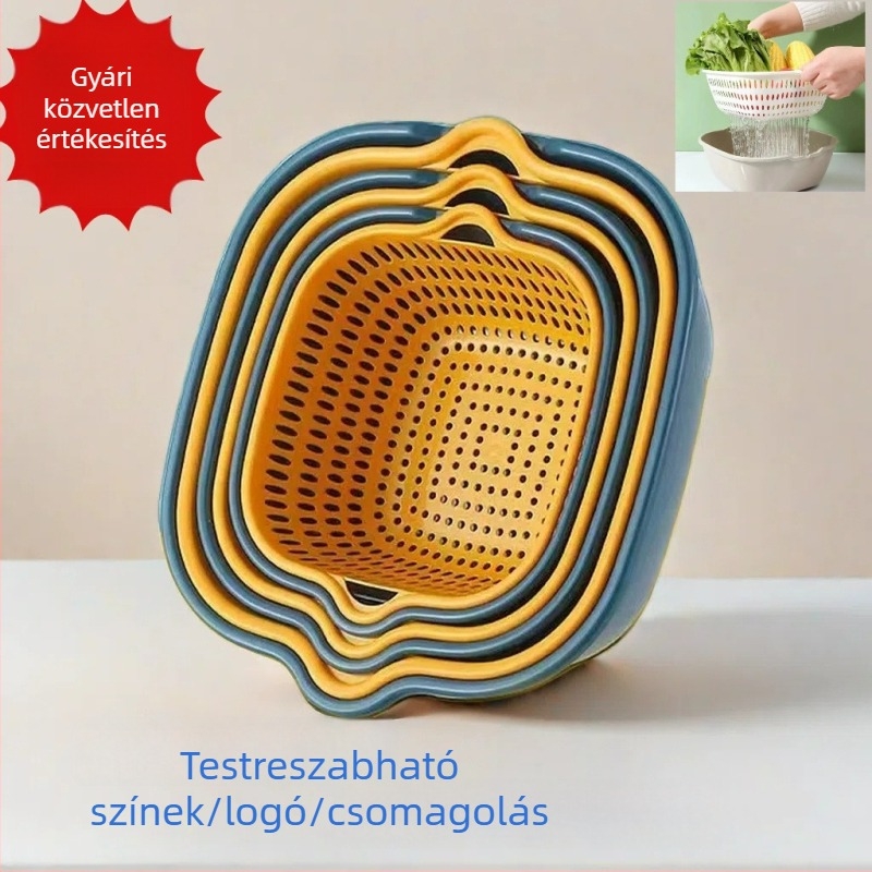 Hat darabos, dupla szintes, multicolor leeresztő kosárkészlet a konyhának – zöldségek és gyümölcsök mosására