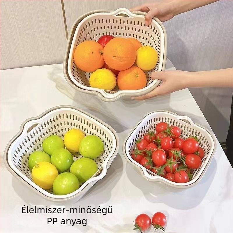 Hat darabos, dupla szintes, multicolor leeresztő kosárkészlet a konyhának – zöldségek és gyümölcsök mosására