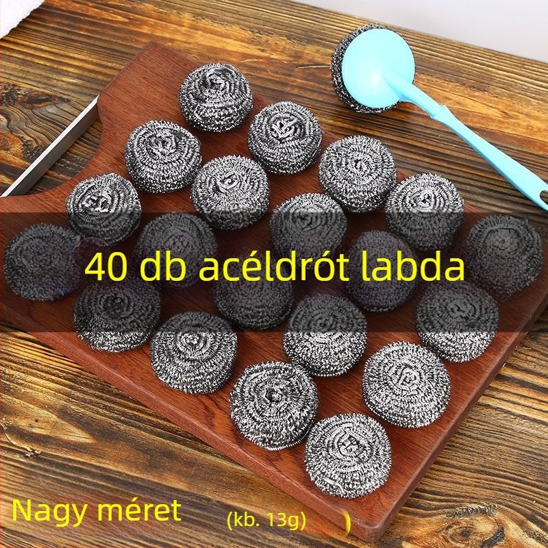 Nagy rozsdamentes acél drótgolyó nyéllel, konyhai tisztító labda, élelmiszerbiztonságos