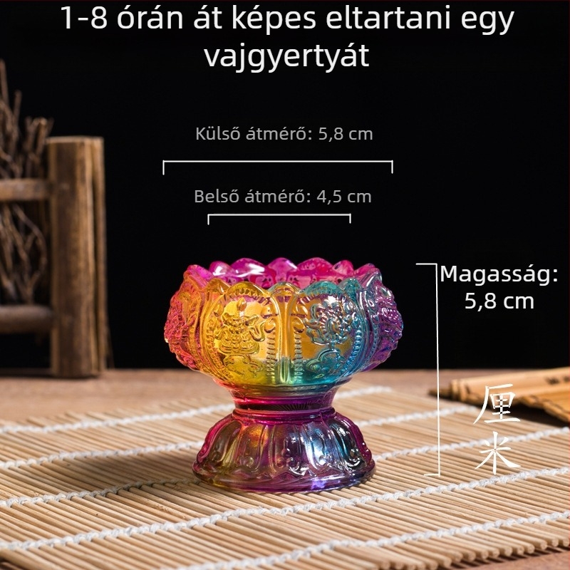 Színes üveg nyolc szerencsés motívummal, vaj-lótusz lámpatartó matt-fényes felülettel, otthoni buddhista oltárhoz, kristály Buddha lámpa dísz