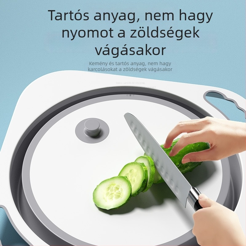 Összecsukható mosókagyló vágódeszkával – hordozható gyümölcs- és zöldségmosó, leeresztő kosár, lábfürdő, multifunkcionális kollégiumi kiegészítő