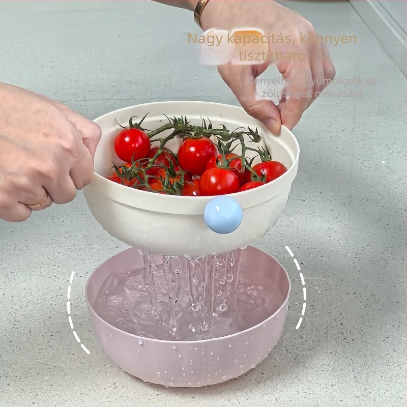 Otthoni kettős leeresztő kosár, gyümölcs- és zöldségtároló, konyhai mosogatáshoz, mini leeresztő kosár