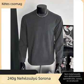 Férfi hosszú ujjú póló kerek nyakkal, amerikai stílus, 240 g, Sorona anyag, gyűrődésálló, egyszínű, laza szabás, alapréteg