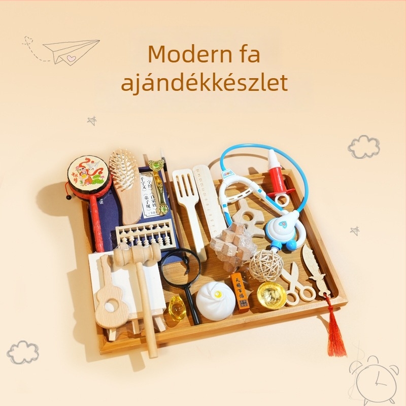 Fából készült rekvizít babák első születésnapjára — modern, minimalist dekoráció, tárgyak kiválasztására szolgáló szőnyeg