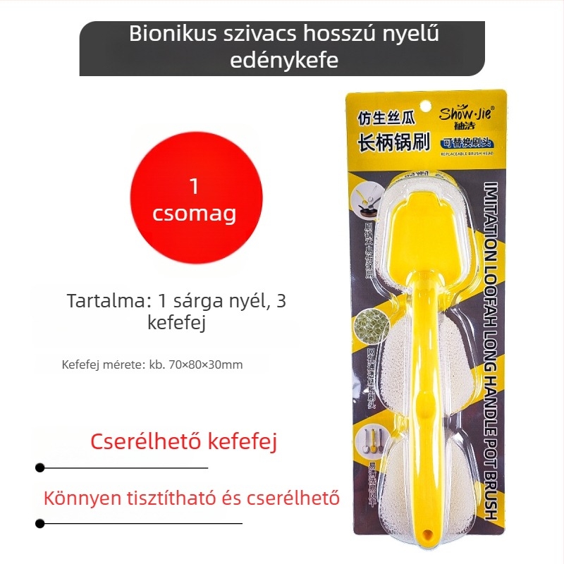 Biomimikus edénykefe hosszú nyéllel és cserélhető fejjel a konyhai tisztításért