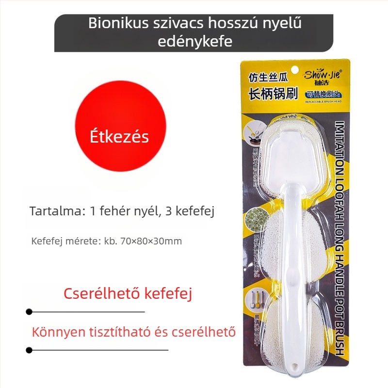 Biomimikus edénykefe hosszú nyéllel és cserélhető fejjel a konyhai tisztításért