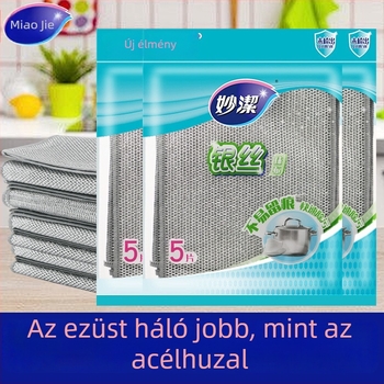 Miaojie Edények tisztító kendő acéldrótból, vastag ezüstdrót golyóval – Konyhai tisztító kendő edényekhez és tálakhoz