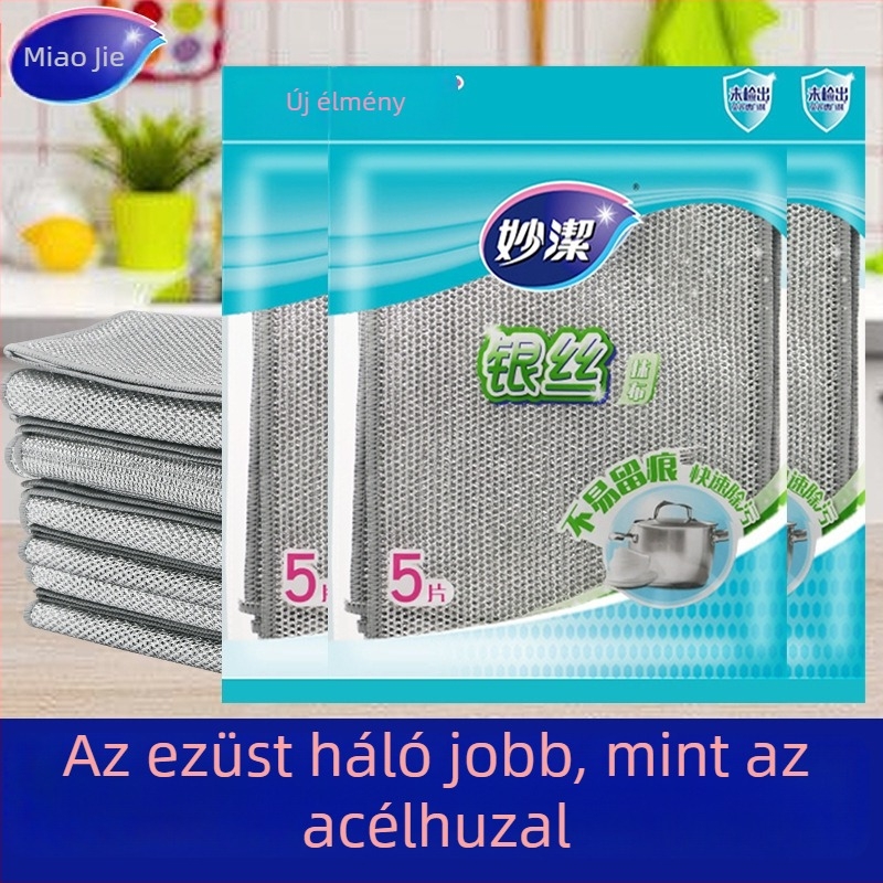 Miaojie Edények tisztító kendő acéldrótból, vastag ezüstdrót golyóval – Konyhai tisztító kendő edényekhez és tálakhoz
