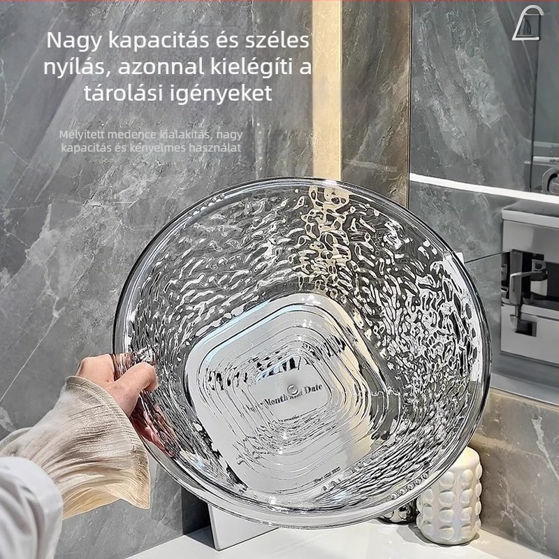 PET átlátszó kör alakú mosómedence háztartási használatra, vastagított gleccsers mintázattal, nagy méretű, műanyag
