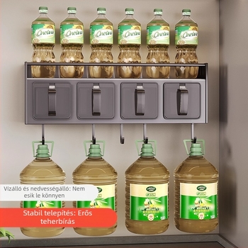 Fúrás nélküli falra szerelhető konyhai tároló készlet olaj, só, szósz és ecet számára