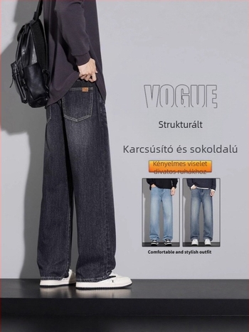 Shanggu férfi farmernadrág, lazán szabott egyenes szár, mosott, retro amerikai stílus