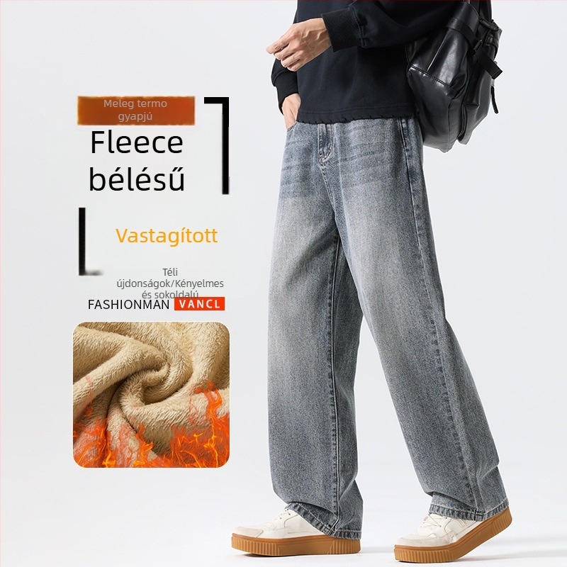 Shanggu férfi farmernadrág, lazán szabott egyenes szár, mosott, retro amerikai stílus